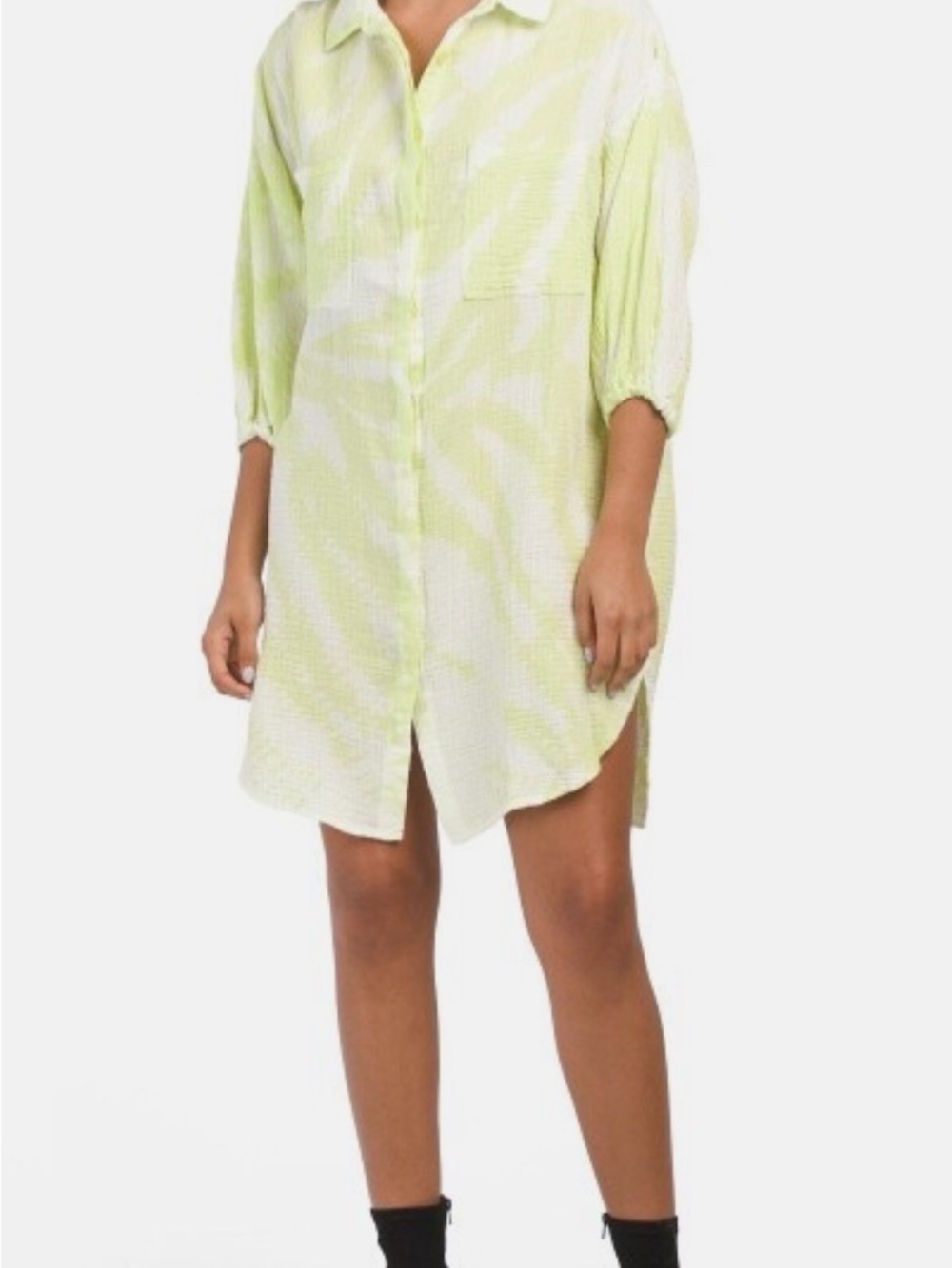 Young Fabulous & Broke Lime Yellow Cotton Button-Up Shirt Dress / Tunic